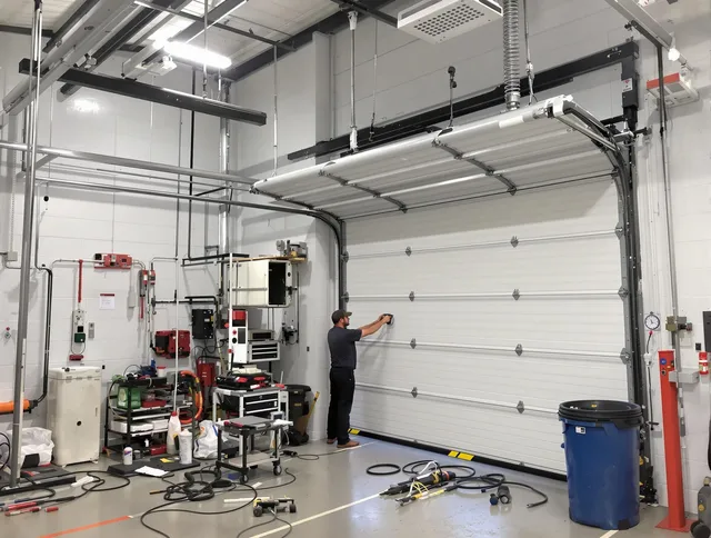 Cerritos Garage Door Repair certified technician performing commercial door repair at a Cerritos business facility