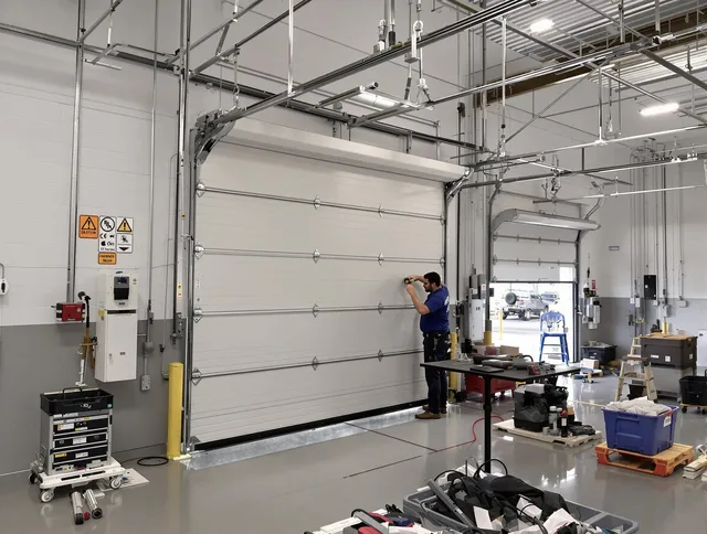 Commercial garage door repair being performed by Cerritos Garage Door Repair expert in Cerritos