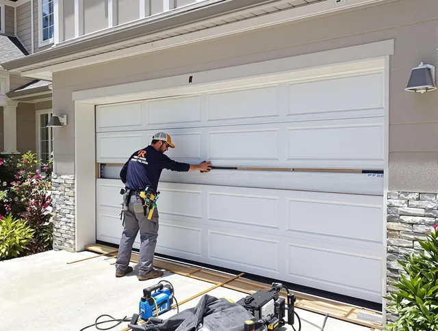 Cerritos Garage Door Repair team performing complete garage door replacement at Cerritos residence