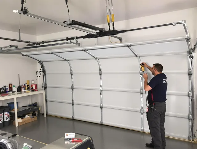 Cerritos Garage Door Repair certified technician performing overhead door system repair in Cerritos
